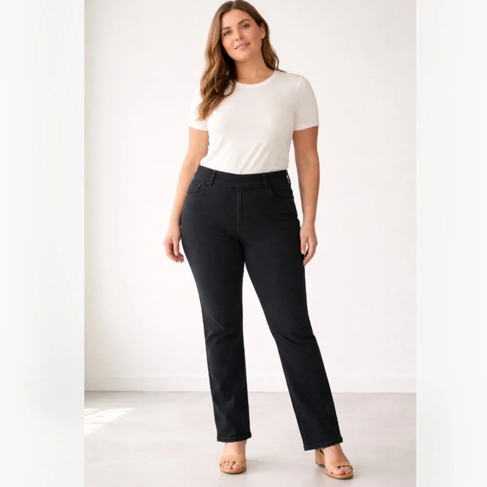 SPANX High-Rise Slim Straight Pull-On Jeans Black Stretch‎ Women's XL
